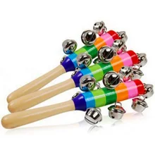 1 шт., детская деревянная погремушка, Радужный цвет, ручной Колокольчик, детские погремушки, колокольчики, шейкер, погремушка, обучающие игрушки