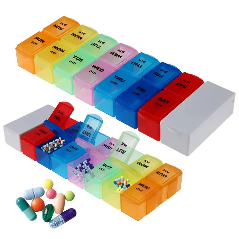 

14 Grids 7 Days Weekly Pill Case Detachable Medicine Tablet Dispenser Organizer Box Pills Storage Container with Splitter Cutter