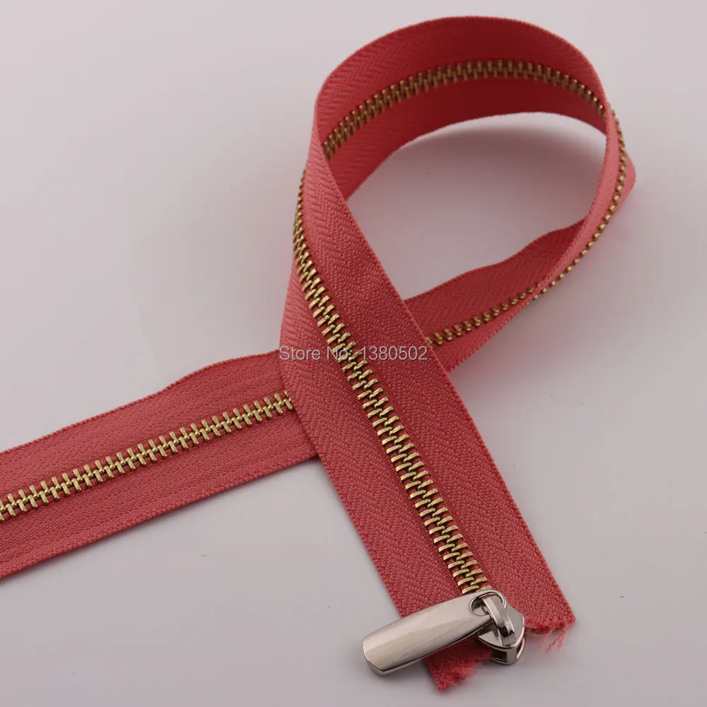 

5Yards 5# Metal Teeth Zippers watermelon red color and 5pcs zipper pulls for Sewing Garment Accessories Bag Shoes