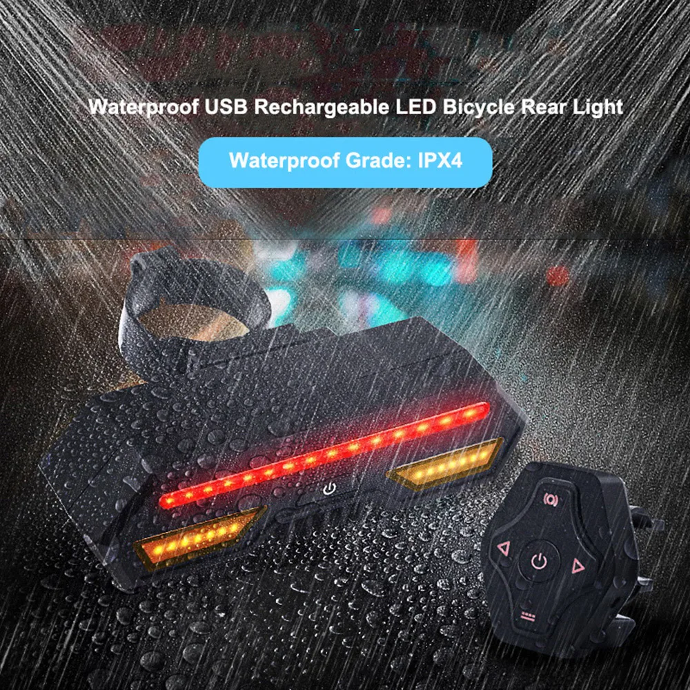 Wireless Remote Control Tail Light For Bicycle USB Rechargeable Cycling LED 85LM Waterproof Intelligent Turn Signal | Спорт и