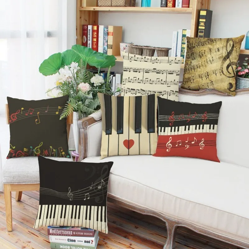 

Music Series Note Printed Linen Cotton Square pillow cover 45x45cm Home Decor Throw Pillowcase Cushion cover Cojines Almohadas