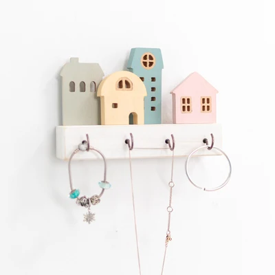 Испанский стиль, креативная архитектура, деревянный настенный стеллаж для хранения ключей в форме дома, Настенный декор, крючки, аксессуары в Грецию