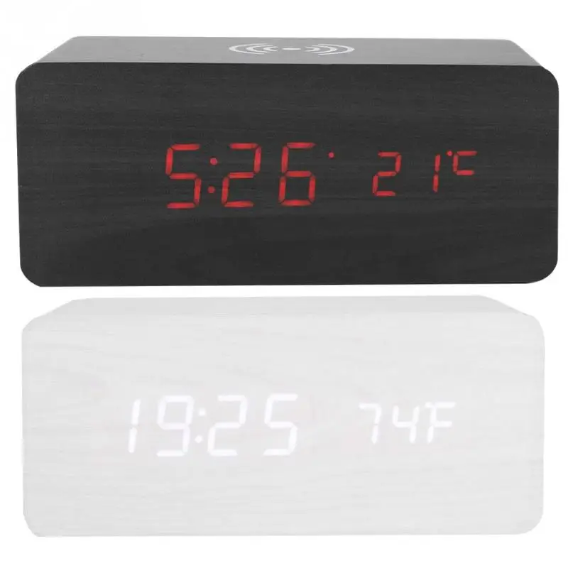 

Multi-functional LED Mirror Clock Qi Wireless Charging Sound Control LED Mirror Clock Bluetooth-Speaker Black / White