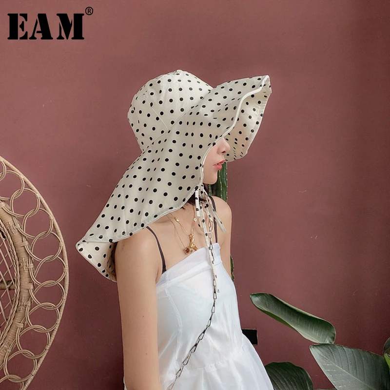 

[EAM] 2019 New Spring Summer Round Dome Back Long Dot Printed Temperament Fishermen Hat Women Fashion Tide All-match JS717
