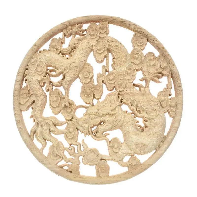 

Wooden Wall Lamp Carved Dragon Flying Placard Door Carpentry Accessory (24 cm)