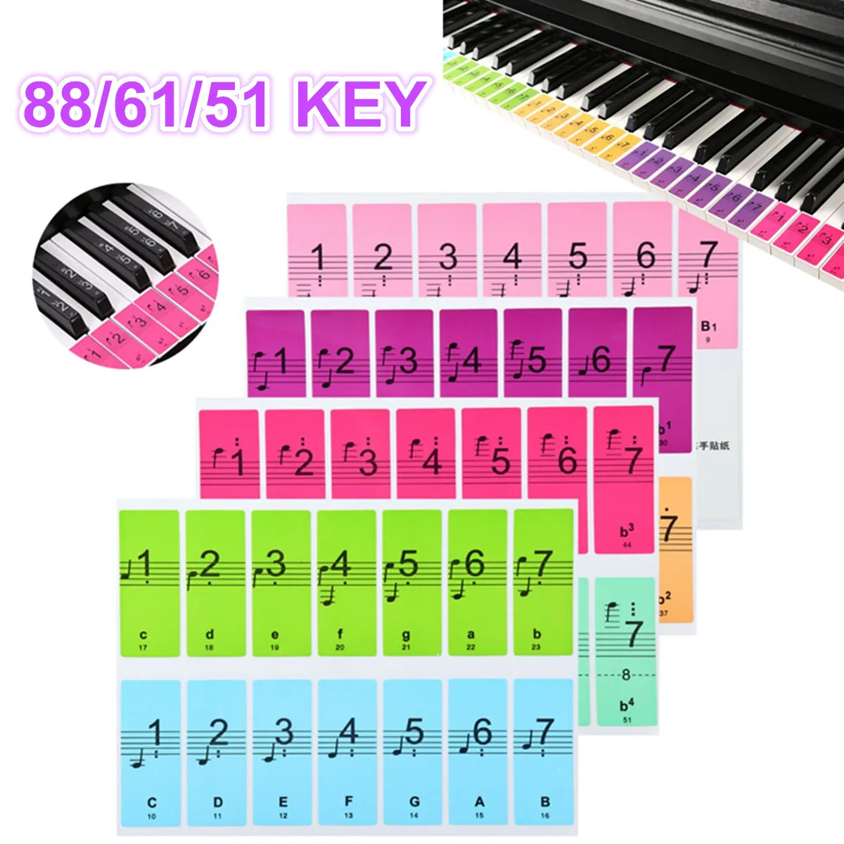 Piano Keyboard Sticker 51/61 Key Electronic Keyboard Piano Sticker 88 Key Piano Stave Note Sticker For Colorful Keys