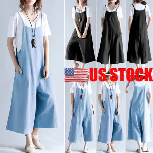 

Elegant Women Casual Overalls Jumpsuit Strap Rompers Dungaree Cotton Oversized Trousers