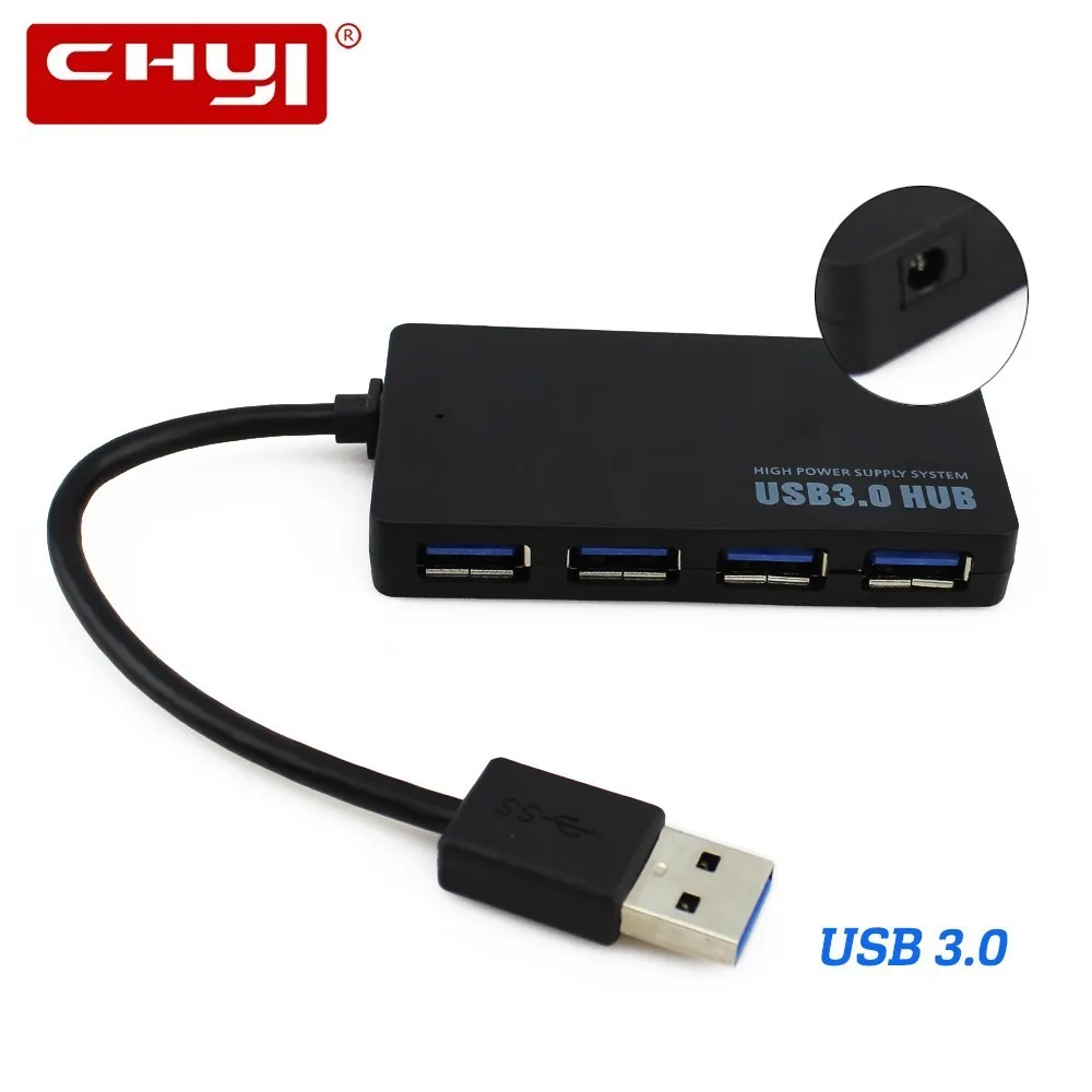 

CHYI 4 Ports Usb 3.0 Hub 4 In 1 Multi Port Usb3.0 Hubs Hab Splitter With AU/EU/UK/US Power Adapter 5gbps Combo PC Accessories