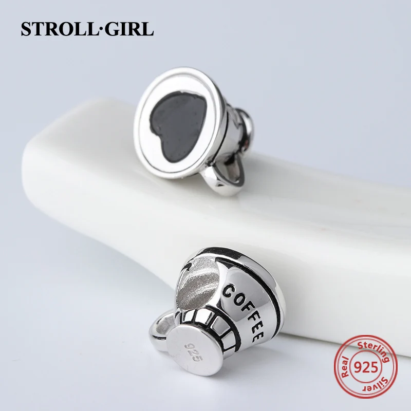 StrollGirl genuine coffee cup beads 925 sterling silver Charms fit original pandora pendant bracelet diy jewelry making gifts