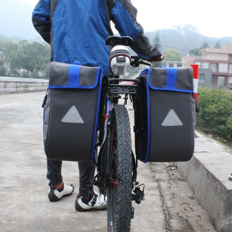 Excellent B-SOUL Bicycle Bag 20L Waterproof Saddlebags Rear Rack Single-sided Bicycle Bags Trunk Seat Pannier Bag with Rain Cover blue 5