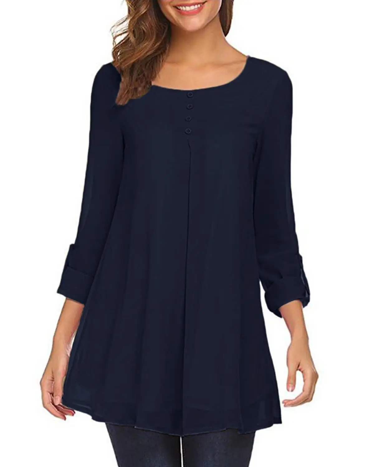 

Women Casual Loose Blouse Shirts 2019 ZANZEA Round Neck Full Sleeve Patchwork Chiffon Button Long Pullover Tops Shirts Plus Size