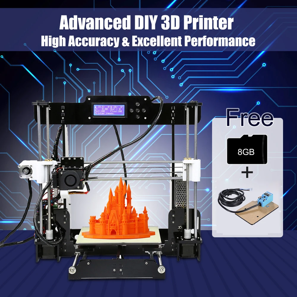 

Anet A8 Upgraded Desktop 3D Printer i3 DIY Kits Self Assembly Acrylic Frame Auto Self-leveling with 10m filament