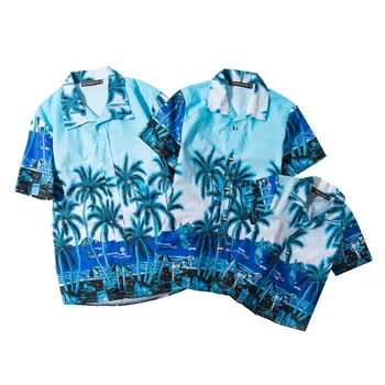 

Summer a family of three Short Sleeve Beach Hawaii Shirts Casual camisa masculina Printed Beach Shirts