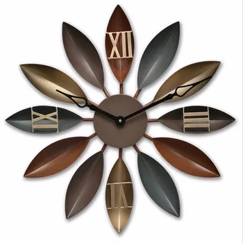 

New Large Wall Clock Vintage Leaf Wall Hanging Decoration Clock Loft Industrial Style Wrought Iron Big Clock Mute For Home Decor