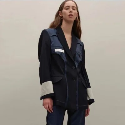 Turn Double Col Ol Veste 2019 Cool Spliced Mode Femme Femmes Costume Wd46201l down Deat Vêtements Nouveau Boutons Black Printemps Unique TY8Z8qP