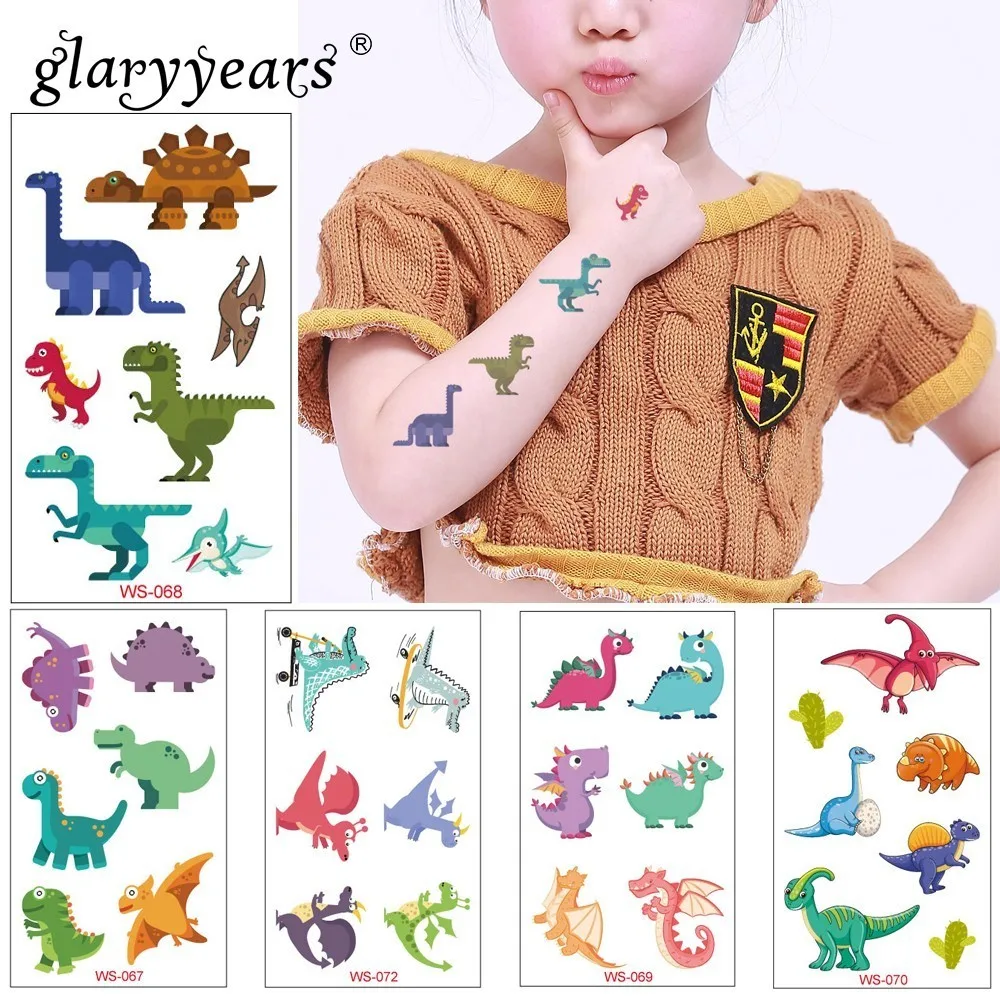 

glaryyears 1 Sheet Dinosaur Makeup Temporary Tattoo Sticker Cute Fake Tatoo Flash Tatto Waterproof Small Body Art For Children