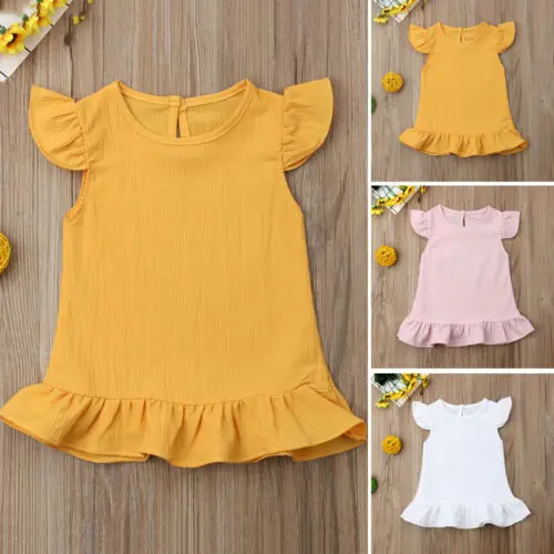 

2019 Toddler Dress Infant 1-6Y Kids Baby Girl Chiffon Dress Sleeveless Solid Party Dress Summer Children Casual Clothes