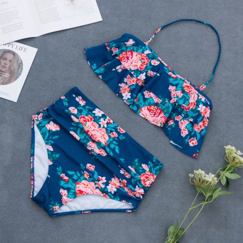 

Bikinis Bandeau Floral Swimsuit High Waist Bikini Bathing Suit Plus Size Swimwear Push Up Bikini Set Vintage Beach Wear Biquini