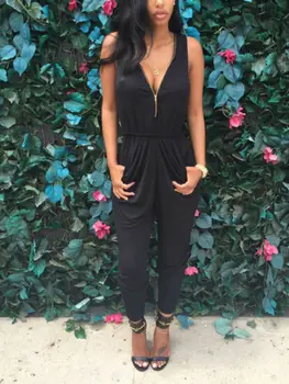 

Women Jumpsuit Soild Black Romper 2019 New Ladies Chiffon Long Trousers Playsuit Sexy Slim Evening Party Clothes Wholesale