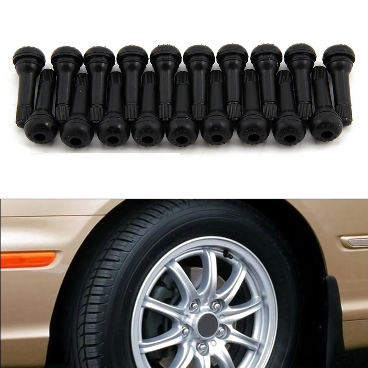 100pcs Car Trunk Tubeless Tyre Valve Stem TR414 Rubber Tire Valve Cap Zinc Alloy Car Tire Valve