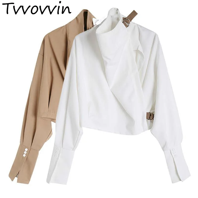 

TVVOVVIN Woman Coat Irregular Turtleneck Short Asymmetry Color Matching Personality Coats 2019 New Casual Tops E174
