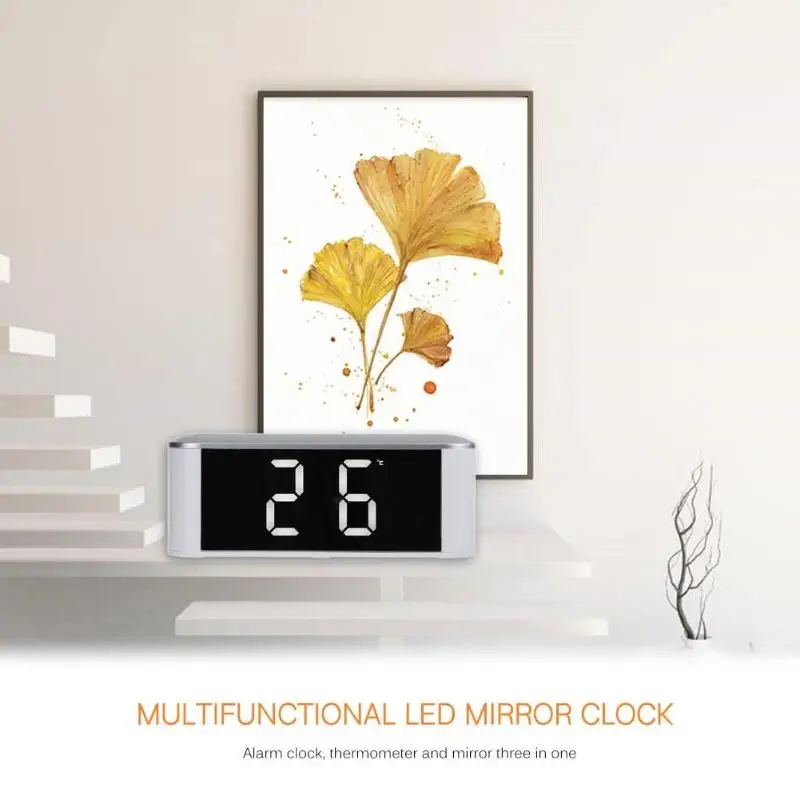 

Digital LED Mirror Alarm Clock 12H/24H Alarm and Snooze Function Table Clocks Home Thermometer Electronic Desktop Watch