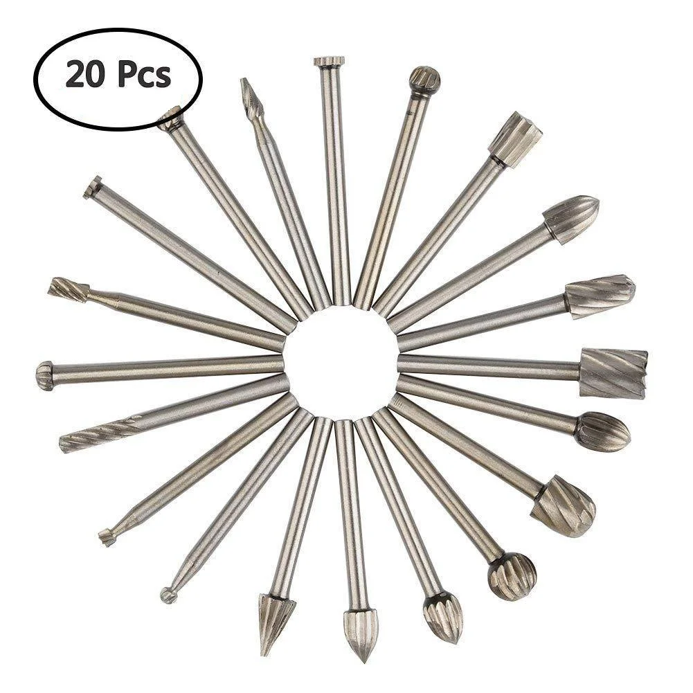 

20 Pcs Shank Carving Woodworking Set Tungsten Tools Drilling File Engraving DIY High Speed Steel Rotary