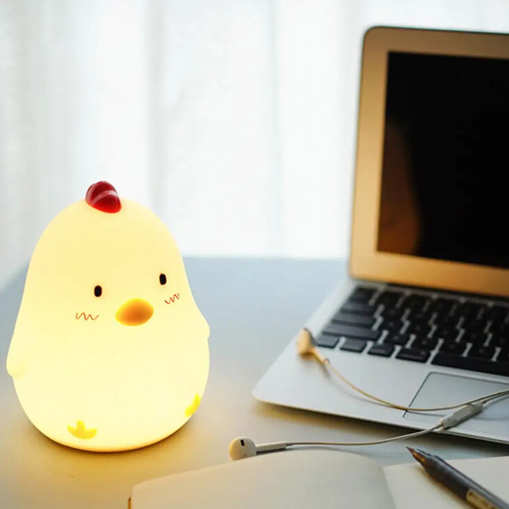 Adeeing USB Перезаряжаемый умный ранний цыпленок Wake Up Pat Силиконовый Световой Повтор Будильник затемнения прикроватный ночник
