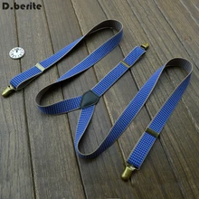 Повседневные Мужские Синие Клетчатые подтяжки унисекс Регулируемый клип на подвесной зажим подтяжки для взрослых ремень для свадебной вечеринки BDXJ2530