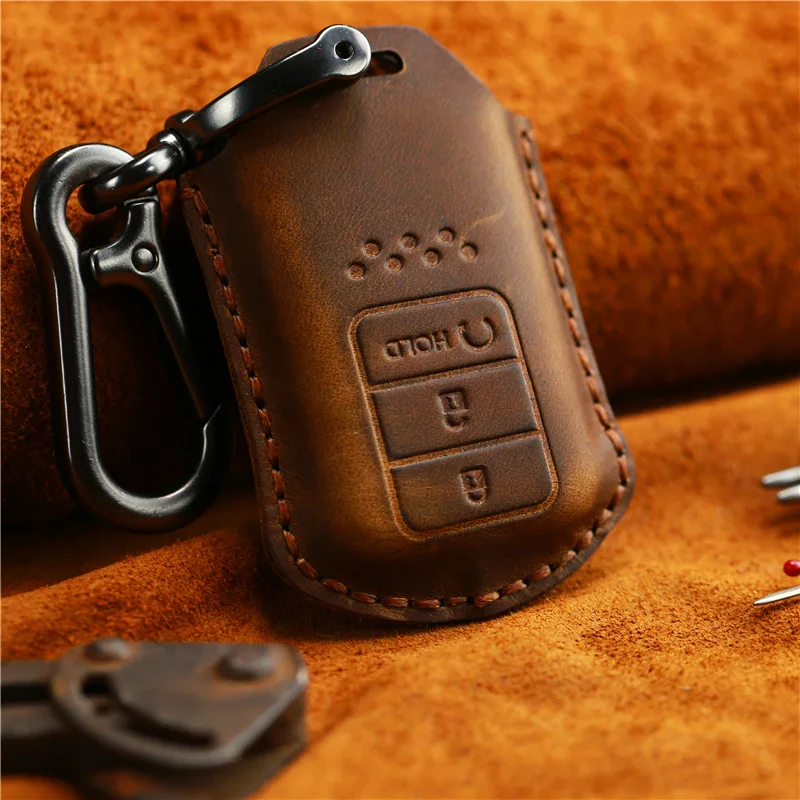 

Genuine Leather Car Key Case Cover 2/3/4 Button For Honda Accord CIVIC Vezel Pilot CRV HRV XR-V INSPIRE Smart Remote Key Shell