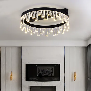 

Crystal lamp Led Simple Modern Creative Round Black The study Restaurant Living room Bedroom ceiling light Lamps and lanterns