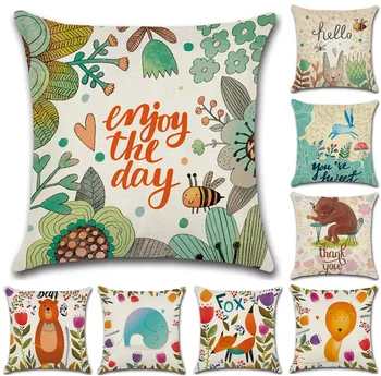 

Hand-Painted Cartoon Jungle Animal Prints 45*45cm Cushion Cover Linen Throw Pillow Car Home Decoration Decorative Pillowcase30