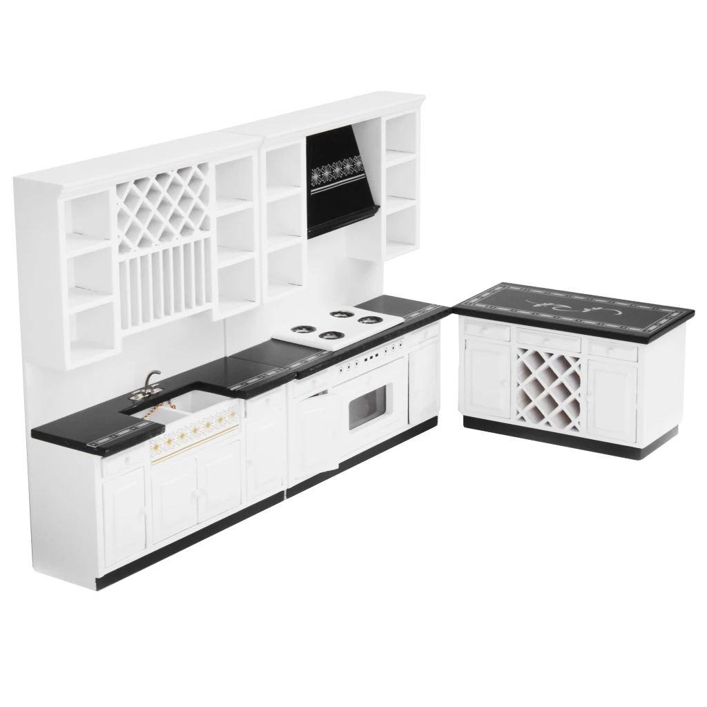 

1/12 Scale Dollhouse Miniature Furniture Wooden Kitchen Sink Stove Samll Cabinet Cupboard Set