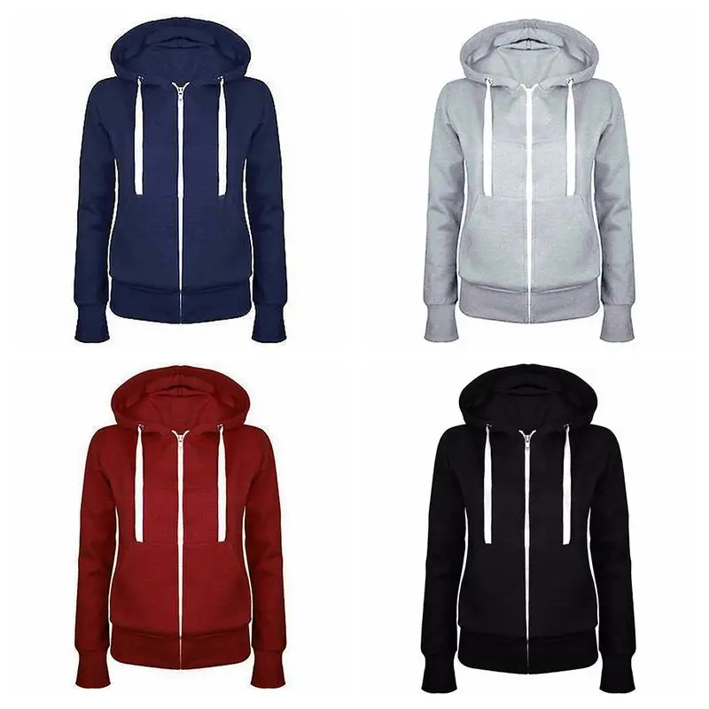 

Women's Casual Hooded Zipper TopsCardigan Coat Long Sleeve Plus Velvet Cotton Comfortable Sports Jacket Solid Color Coat
