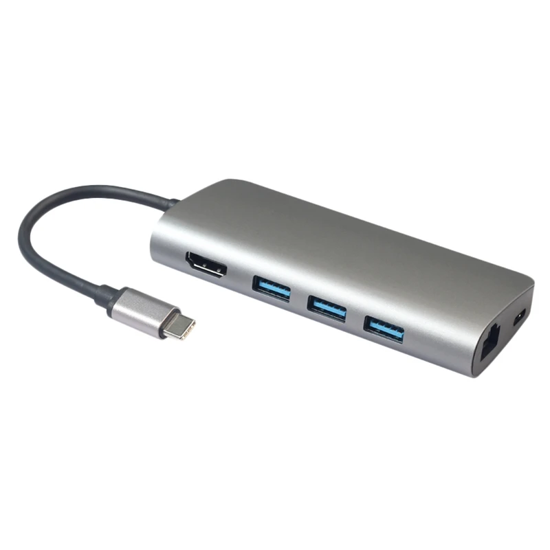 8 в 1 Usb 3,0 type-C концентратор для Ethernet+ 4K видео Hdmi Pd Rj45+ адаптер для зарядного порта+ слот Sd/Micro-SD для Macbook Iphone Huawe
