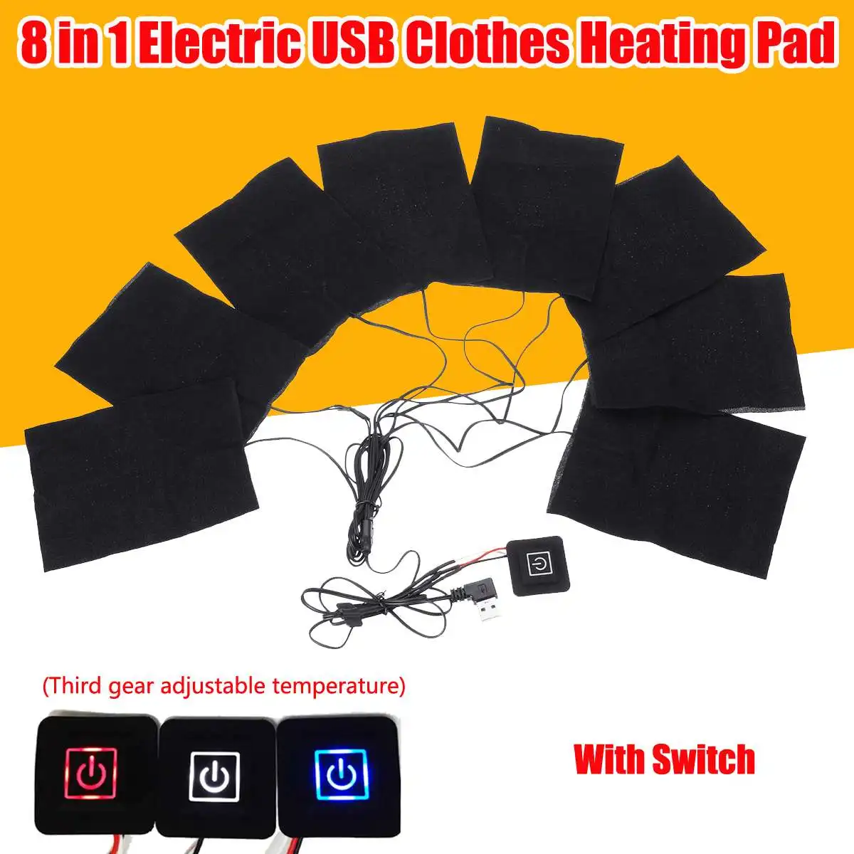 

8pcs/set Electric Heating Pad Electric USB Jackets Clothes Heating Pad Waterproof Carbon Fiber Heater For Winter Outdoor Warmer