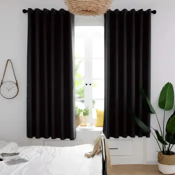 

Solid Curtain 2pcs/ Set Black Durable Thickened Mildew-proof Lightproof Curtain Household