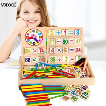

Kids Maths Teaching Box Set Children Wooden Number Counting Math Toy Baby Mathematics Sticker Calculate Game Toy Education Block