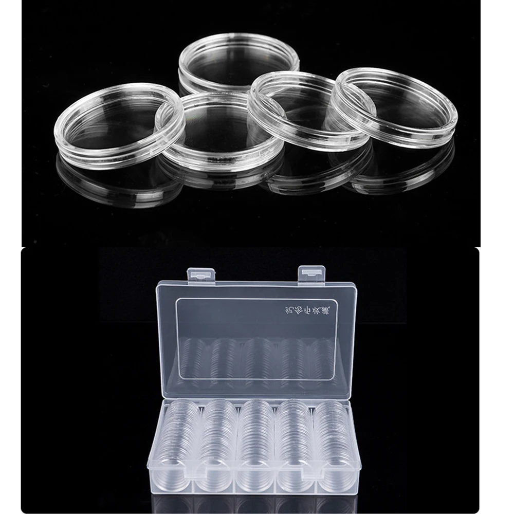 

2019 Mini Container 100Pcs/Box Coin Storage Box Clear 27/30mm Round Storage Capsules Display Cases for Coin Collection Box Set