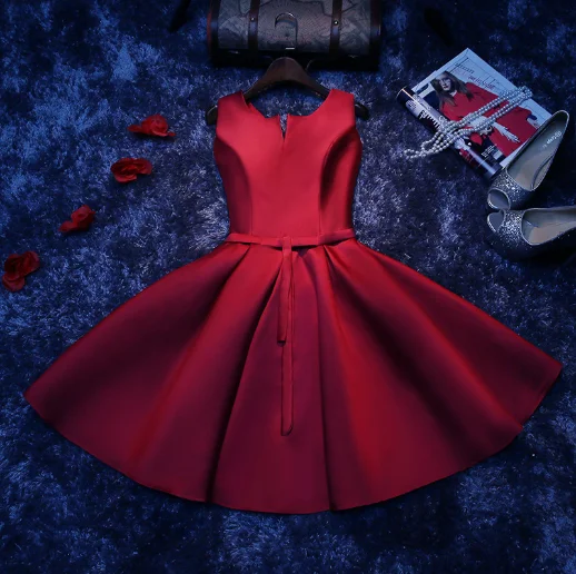 

2019 Burgundy party dress Maid of Honer Scoop Neck Ribbon Bow Draped Lanxirui Dresses for women wedding Party Dress