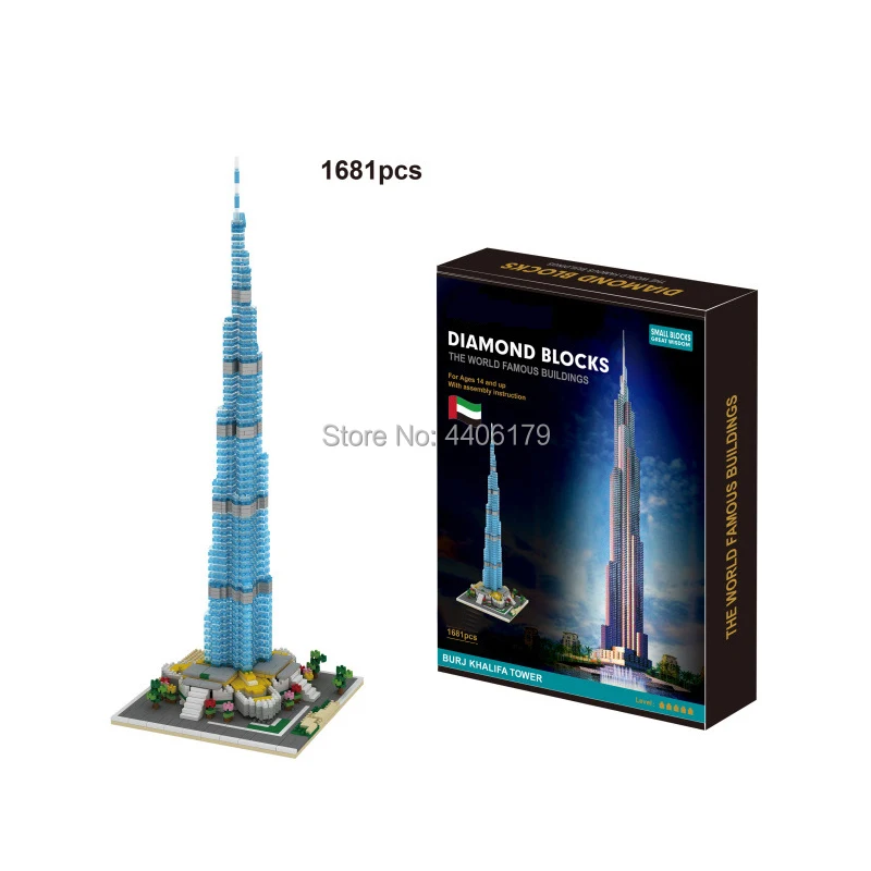 

hot LegoINGlys creators city Street view Tower United Arab Emirates Burj Khalifa micro diamond building blocks model toys gift