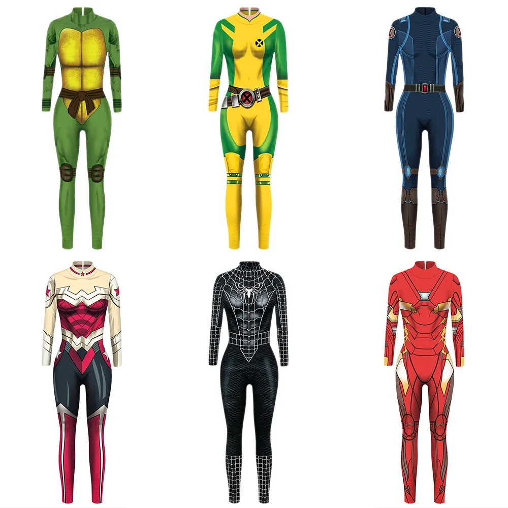 

VIP FASHION 2019 New 3D Black Spiderman Captain Marvel Endgame Costume Cosplay Women Marvel Movie Wonder Woman Jumpsuit Costumes