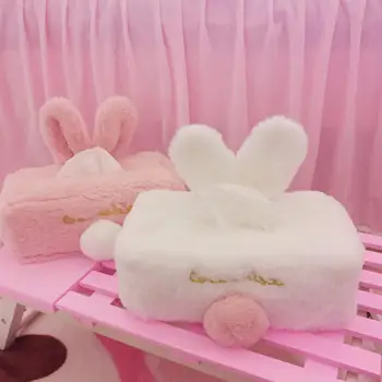 

Adeeing Cute Rabbit Shape Plush Surface Tissue Box for Home Living Room Car
