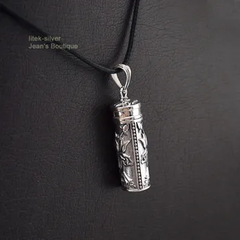 

925 Solid Sterling Silver Fashion JewelryBuddhism Lotus Prayer Box Locket Pendant Men Women A2151