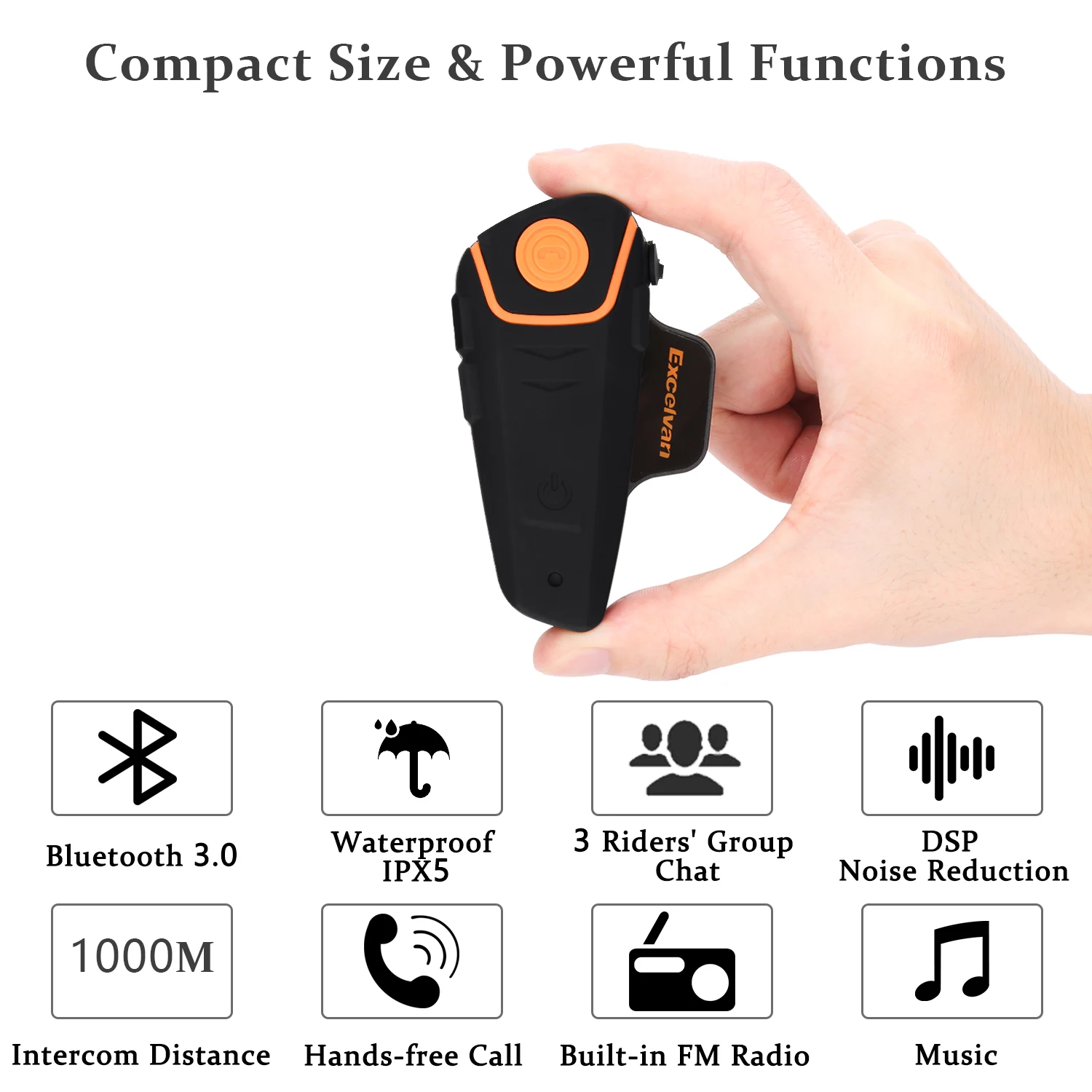 Беспроводная гарнитура Excelvan для мотоциклетного шлема 2 шт. Bluetooth Интерком 1000 м с FM