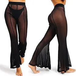 Модные женские сексуальные пляжные сетчатые прозрачные брюки женские осень-зима тонкие расклешенные брюки с высокой талией брюки с