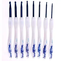8 шт. синий и белый фарфор ручка Алюминиевые крючки для вязания набор
