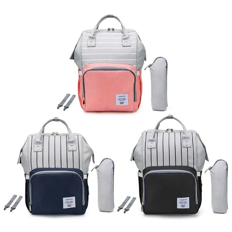 

Stripes Waterproof Mummy Diaper Handbag Large Capacity USB Port Maternity Nursing Baby Nappy Backpacks