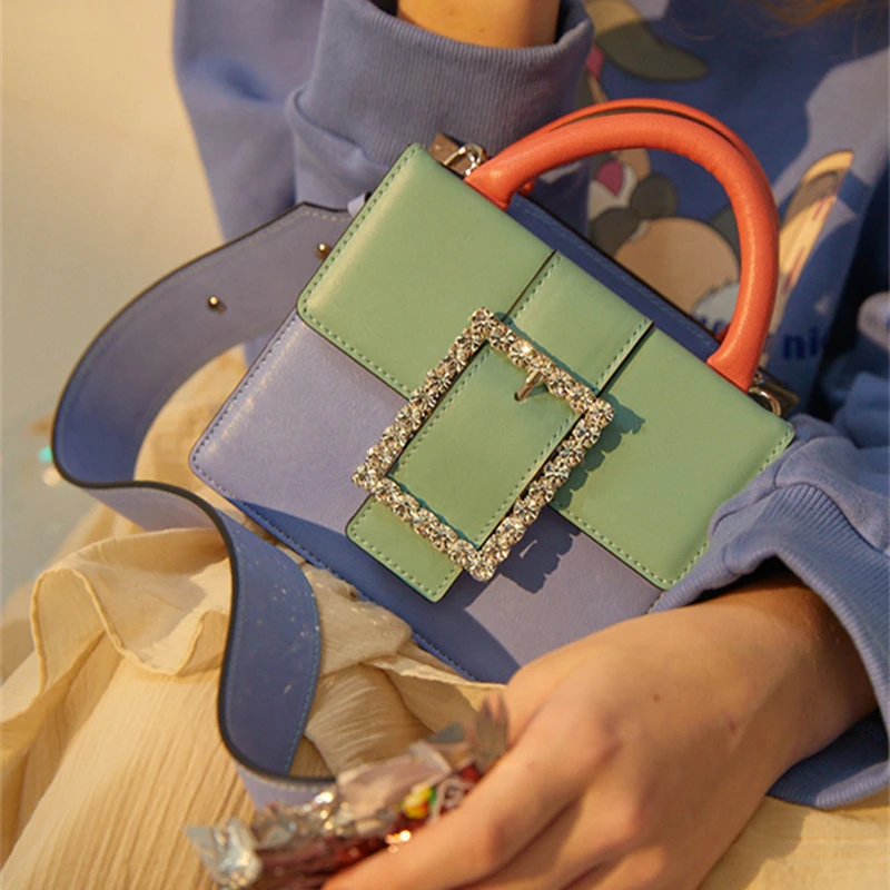 [BXX] Новая Женская весенне-летняя популярная цветная сумка-мессенджер с двумя ручками и имитацией бриллиантов из искусственной кожи LM716