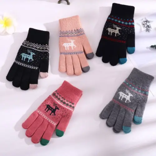 Модные женские зимние перчатки, шерстяные теплые перчатки на весь палец с сенсорным экраном